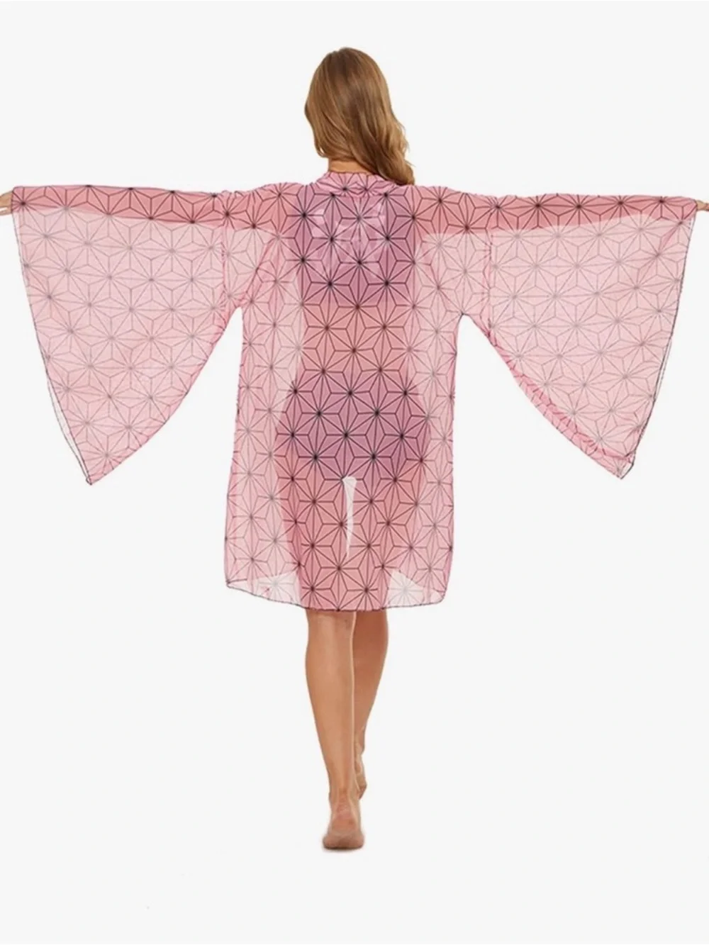 Women's Pink Geometric Swim Cover-Up Kimono - Picture 3 of 6